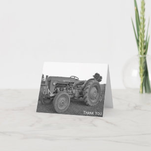 Tracteur antique en noir et blanc Carte de remerci