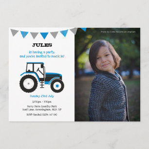 Tracteur bleu Invitation de fête d'anniversaire av