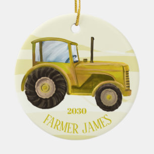 Tracteur jaune personnalisé ornement de Noël