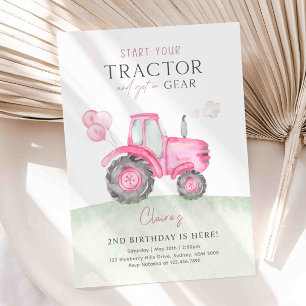 Tracteur rose et ballons Invitation de fête d'anni