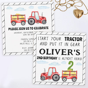Tracteur rouge 2e anniversaire invitation garçon f
