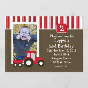 Tracteur rouge et blanc Invitation d'anniversaire