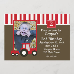 Tracteur rouge et blanc Invitation d'anniversaire