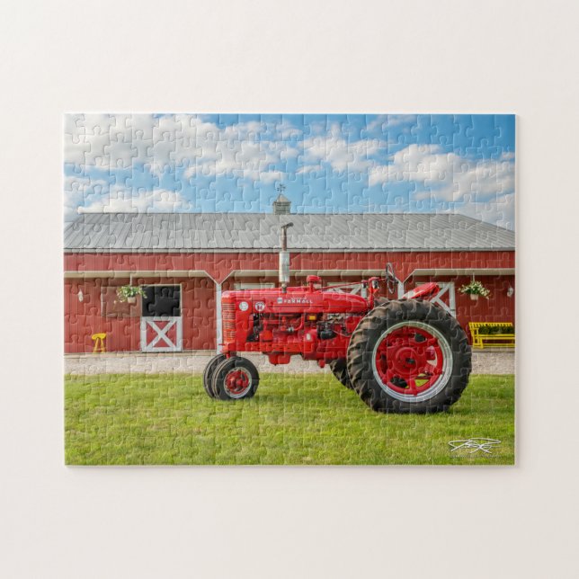 Tracteur rouge Iowa + Cheval Puzzle stable (Horizontal)
