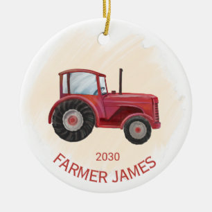 Tracteur rouge personnalisé ornement de Noël