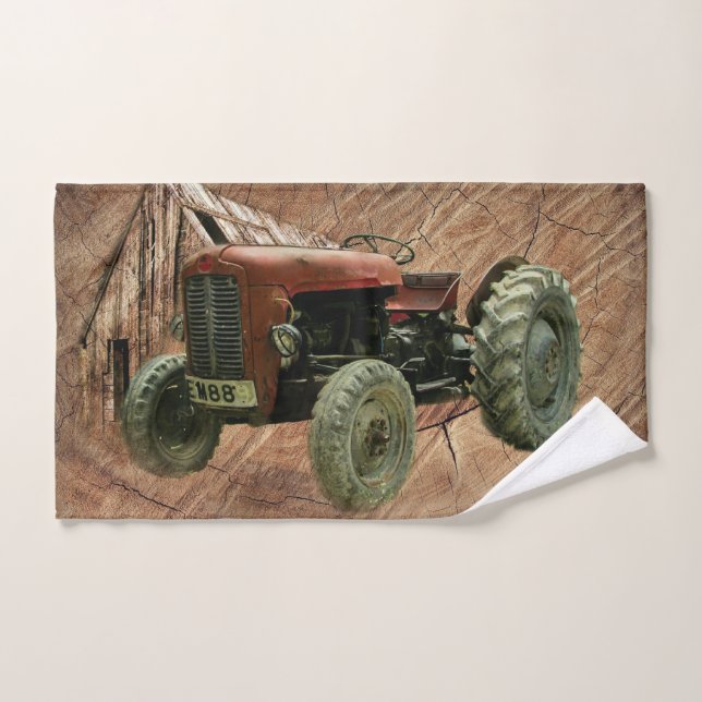 Tracteur rouge vintage Rustic Barn Shop (Serviette à main)