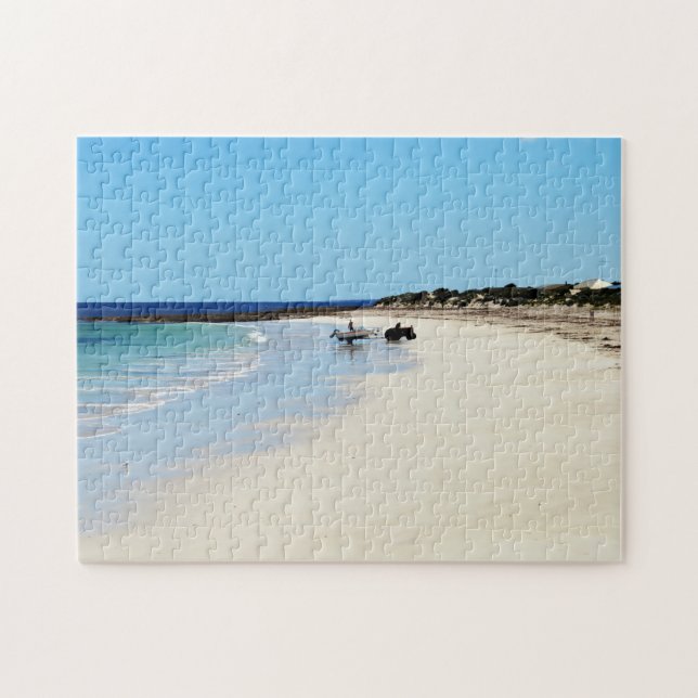 Tracteur tirant un bateau de l'océan, puzzle (Horizontal)