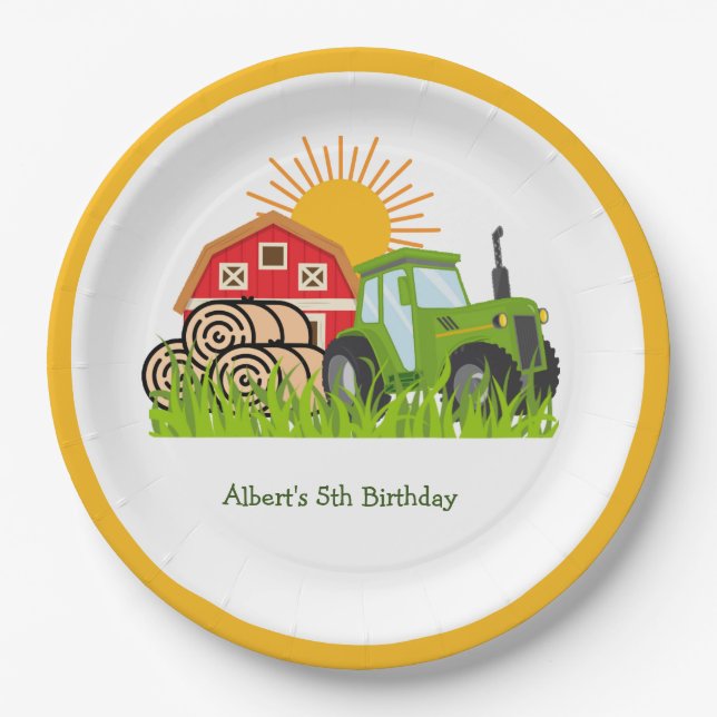 Tracteur Vert | Assiettes en Papier pour Anniversa (Devant)