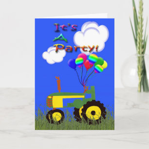 Tracteur vert avec Balloons Party Invitation Card