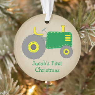 Tracteur vert mignon Première photo Kraft de Noël