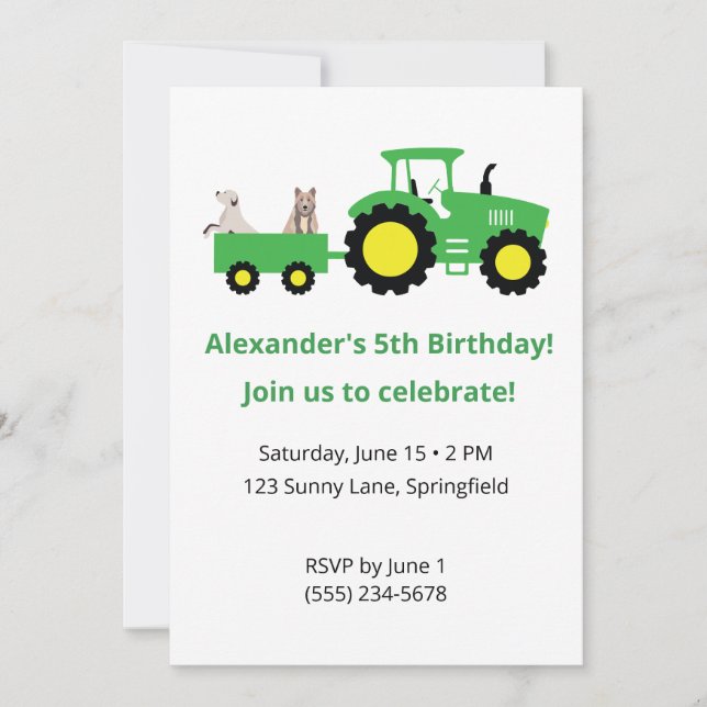 Tractor Birthday Invitation • Editable Invite (Devant)