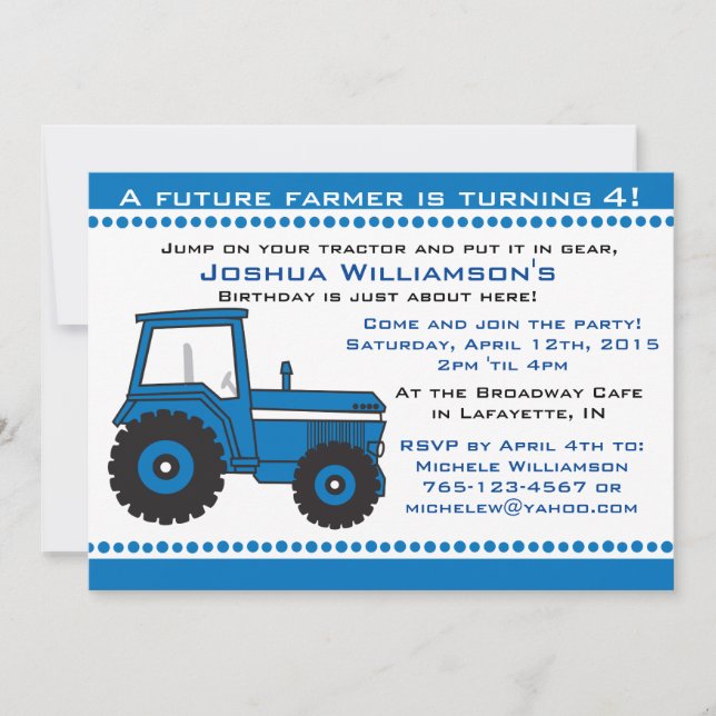 Tractor Boy / Girl Anniversaire Fête Invitation (Devant)