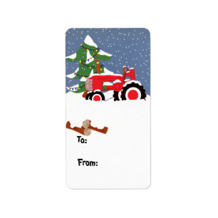 Tractor Christmas Cadeau Tags Étiquette