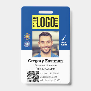 Tradesman Photo ID Vaccine QR Code Bleu Badge