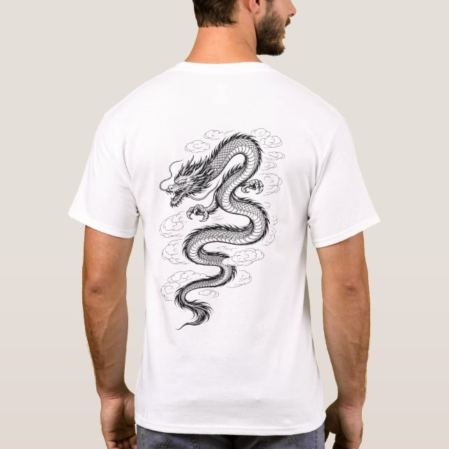 Traditional Asian Dragon Line Art T-Shirt (Dos)