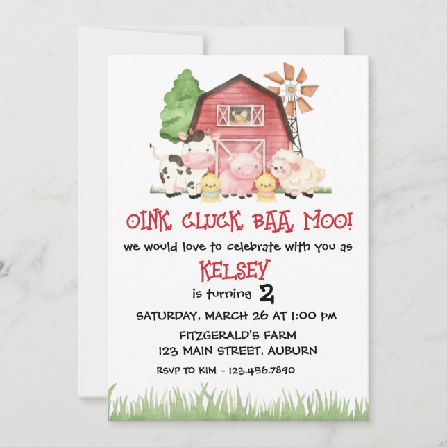 Traditional Farm Theme Birthday Invitation (Devant)