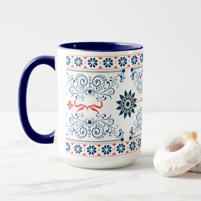 Traditional Folk Floral Pattern Mug (Avec donut)