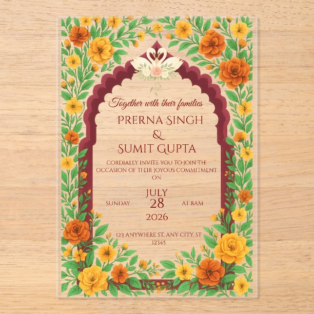 Traditional Indian Floral Wedding Invitation  (Recto)