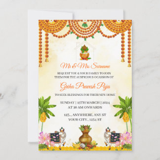 Traditional Indian Griha Pravesh Puja Invitation