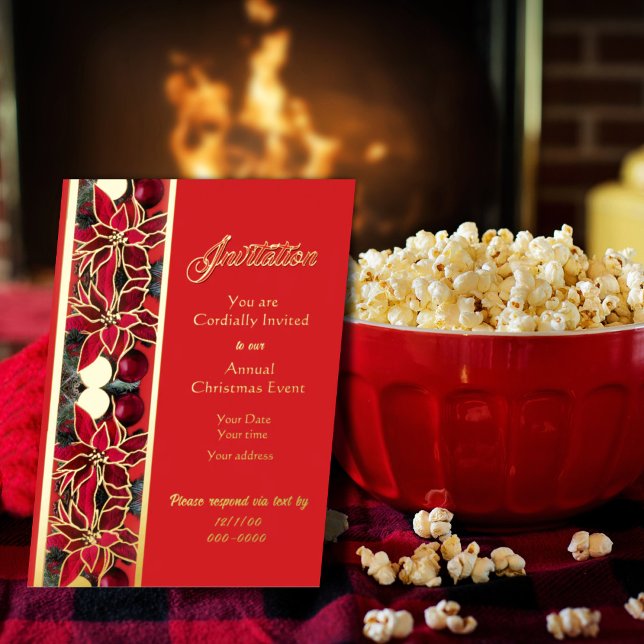 Traditional Red Florals Foil Christmas Invitation (Créateur téléchargé)