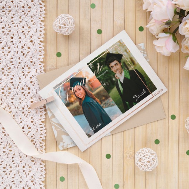 Traditionnelle 2 photos Faire-part de diplôme (Traditional 2 photos graduation Announcement)