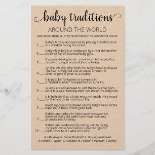 Traditions de bébé Jeu de Baby Shower avec réponse