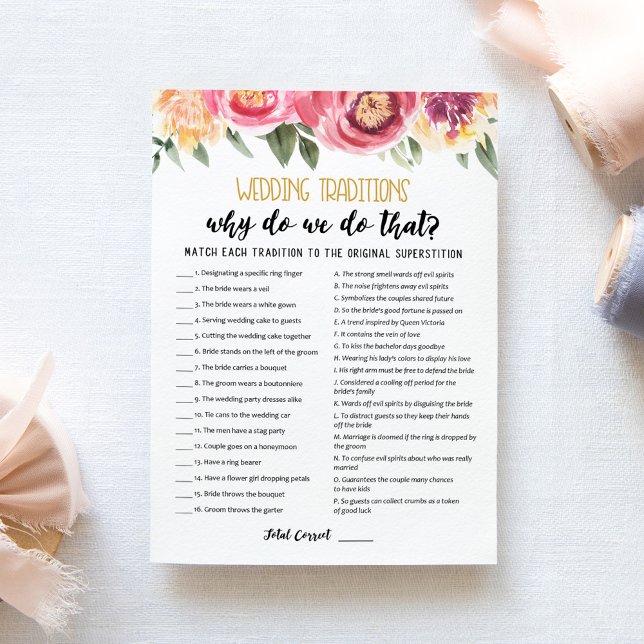 Traditions de mariage avec carte de jeu de réponse (Créateur téléchargé)