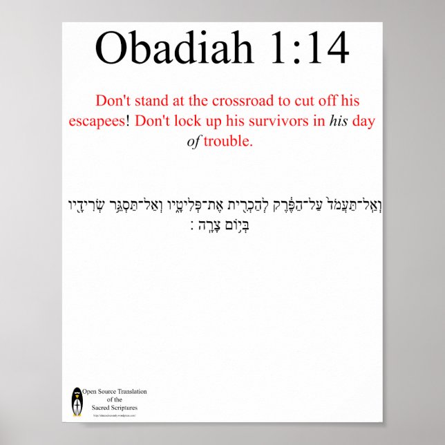 Traduction Open Source Obadiah 1:14 Affiche (Devant)