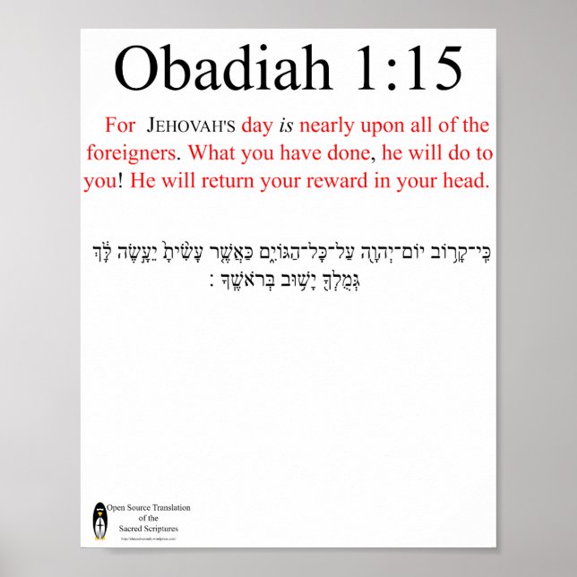 Traduction Open Source Obadiah 1:15 Affiche (Devant)