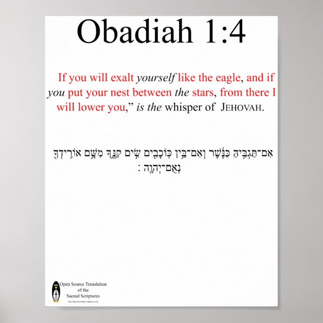 Traduction Open Source Obadiah 1:4 Affiche (Devant)