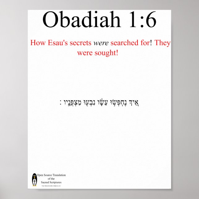 Traduction Open Source Obadiah 1:6 Affiche (Devant)