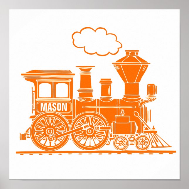 Train à vapeur orange personnalisé décoration pour (Devant)