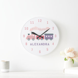 Train à vapeur rose Enfants Fille Nursery Horloge