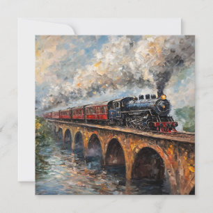 Train à vapeur sur un pont - Peinture à l'huile