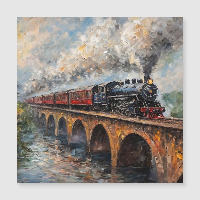 Train à vapeur sur un pont - Peinture à l'huile (Devant)