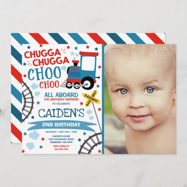 Train Anniversaire Invitation Chugga Chugga Choo C (Devant / Derrière)