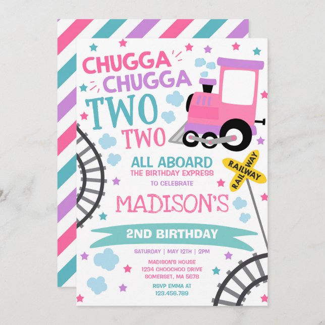 Train Anniversaire Invitation Chugga Chugga Deux T (Devant / Derrière)