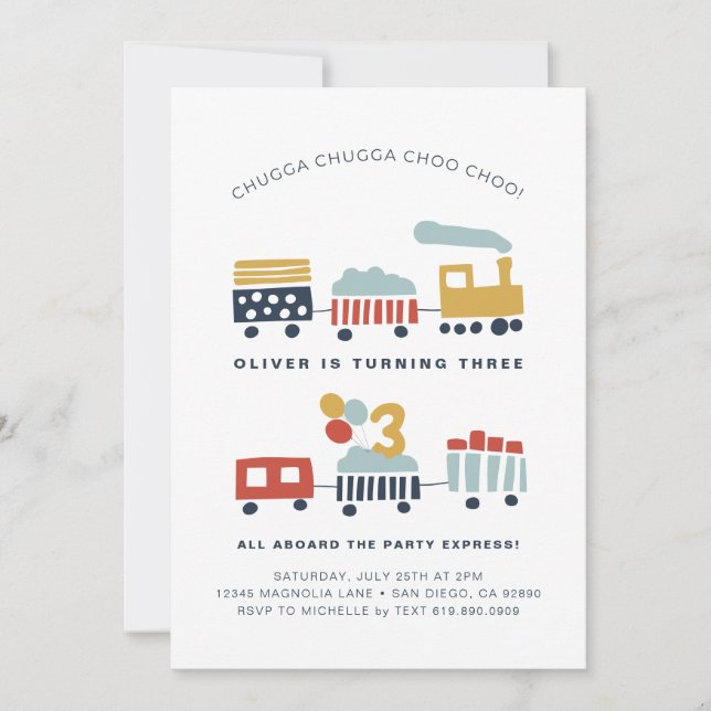 Train Anniversaire Invitation de fête ・ Age 3 (Devant)