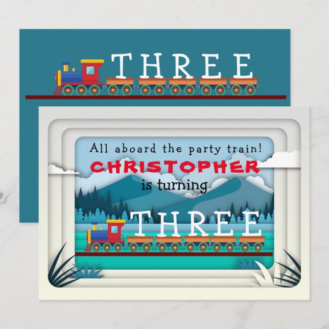 Train Birthday Party Invitation Ajouter le nom Age (Devant / Derrière)