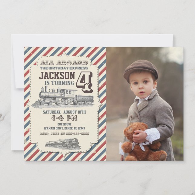 Train Birthday Photo Invitation (Devant)