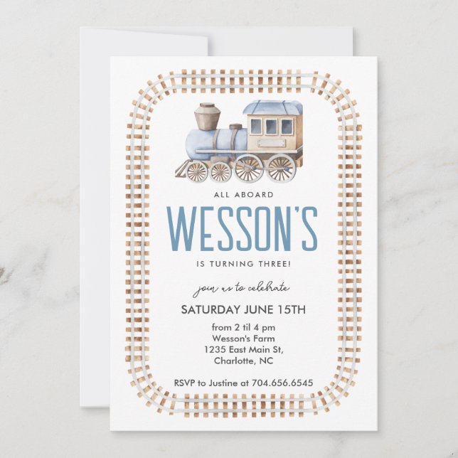 Train Birthday, Tous à bord Birthday Invitation (Devant)