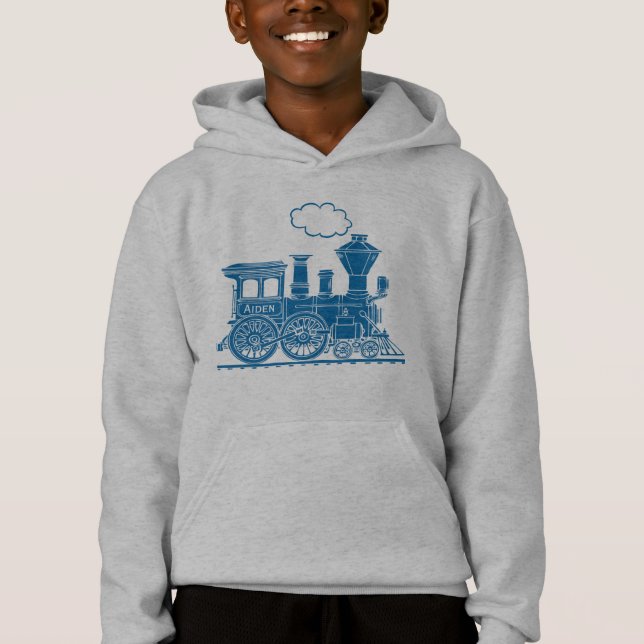 Train bleu de locomotive à vapeur votre sweat - (Devant)