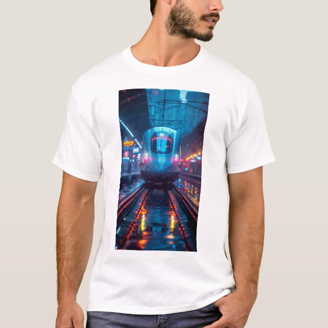 Train bleu futuriste avec T-shirt néon (Devant)