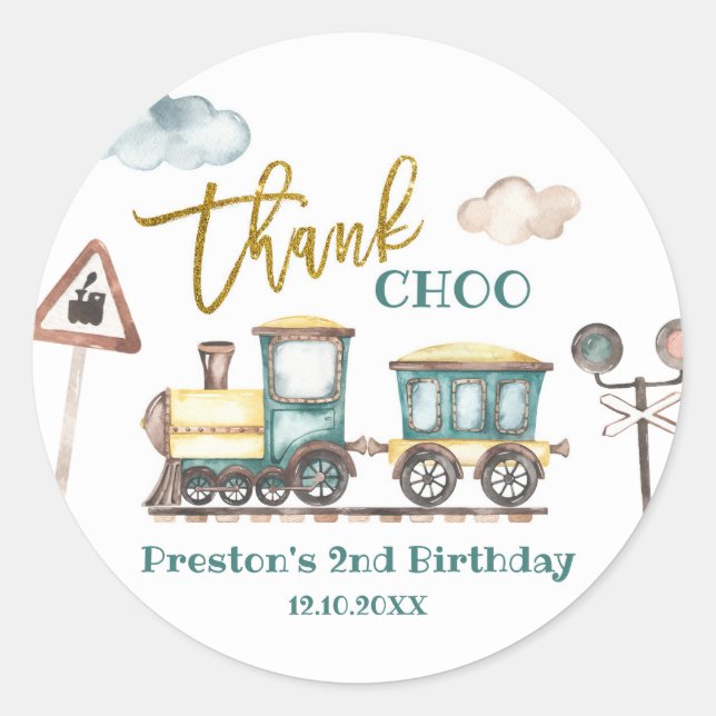 Train Boy Anniversaire Sticker Merci (Devant)