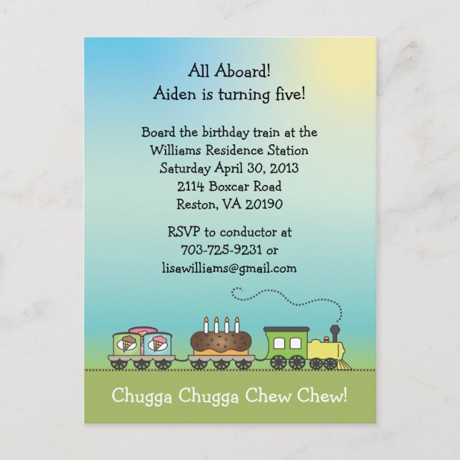 Train Cake & Ice Cream -Invitation de carte postal (Devant)