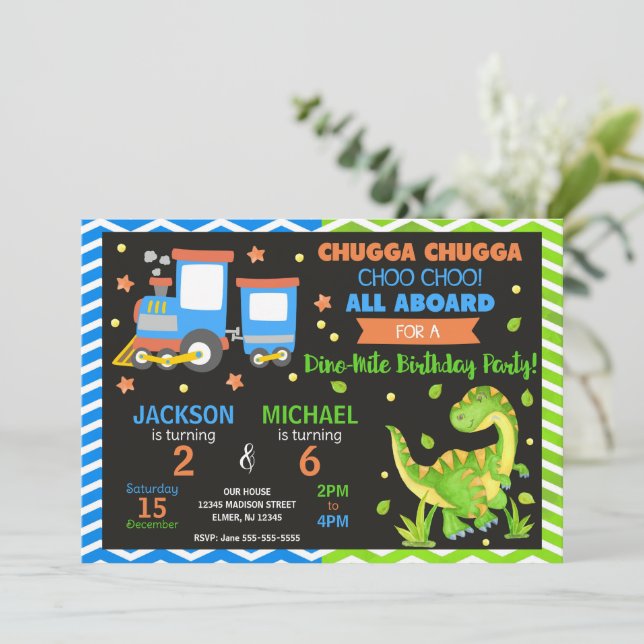 Train Choo Choo & Dinosaure Invitation Anniversair (Debout devant)