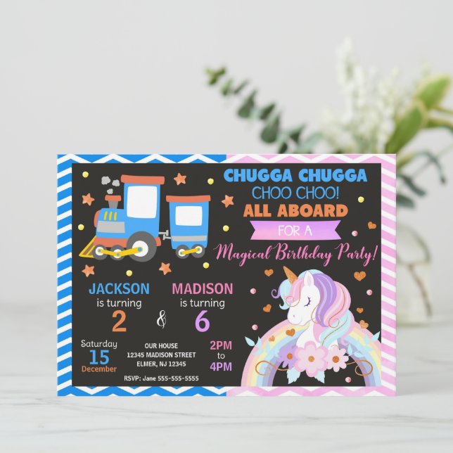 Train Choo Choo & Licorne Invitation Anniversaire  (Debout devant)
