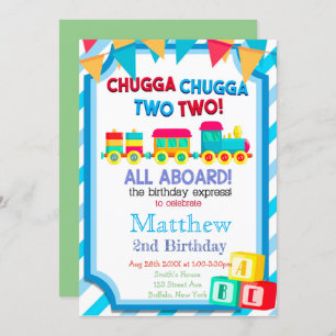 Train coloré 2e anniversaire fêtes Invitations