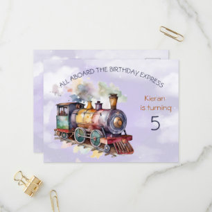 Train Engine Boy 5th. Carte postale Invitation ann