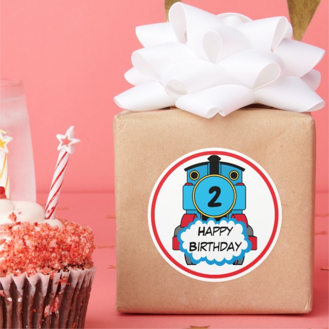 Train Happy Birthday round Sticker (Fête)